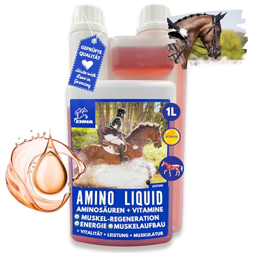 Amino Liquid I Aminosäuren Pferd mit L Carnitin I Vitamin B komplex I Zusatzfutter Vitamin B12 I Zink Pferd I Muskelaufbau Pferd I Regeneration Muskeln ​alternativ Muskel Protein Pulver Pferde 1L von EMMA