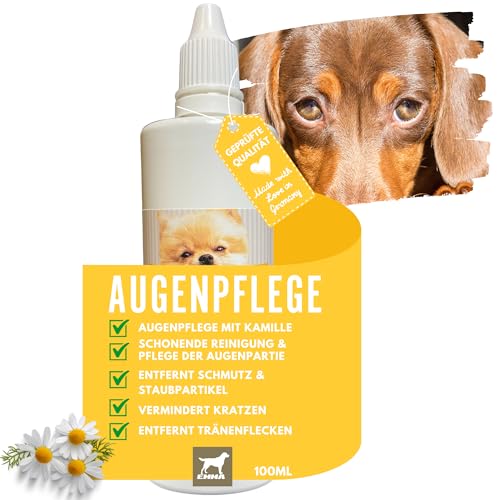 EMMA Augentropfen Hund • Augenpflege für Hunde Augenreiniger • Tränenfleckentferner Hunde Staub Schmutz • Reinigung Tränenflecken schonende milde Hunde Augen Reinigung & Hundepflege + Kamille 100ml von EMMA