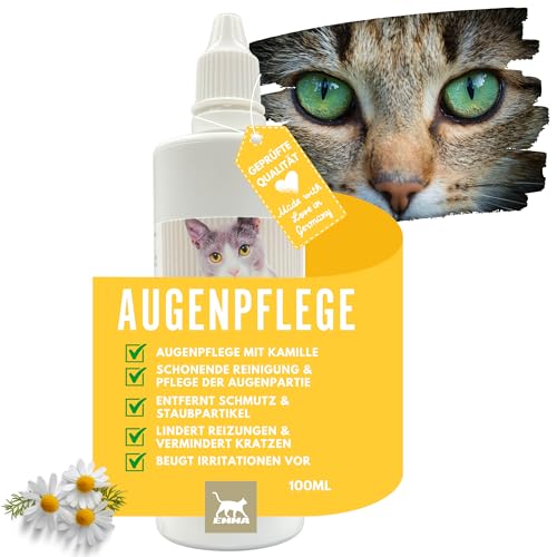 Augentropfen Katze - Augenpflege Katze - Augenreiniger - Tränenfleckentferner Katze Staub Schmutz - Reinigung & Pflege Tränenflecken - Pflege mit Kamille - Katzen Pflege beugt Entzündung vor 100ml von EMMA