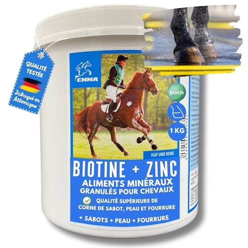 Zink Pferd + Biotin Pferd - Biotin und Zink für Pferde - Zusatzfutter Hufe, Haut & Haare bei Ekzem Mauke - Zink Pferde hochdosiert - Biotin Pellets einfach ins Pferdefutter - Mineralfutter Pferde 1Kg von EMMA