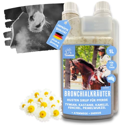 EMMA Hustensaft Pferd schleinlösend mit Kräutern Bronchial Sirup 1 L Thymian Pferd Fenchel Bronchialkräuter Pferde - Hustenkräuter Atemkräuter beruhigt Atemwege - Schleimlöser Pferd bei Husten Pferde von EMMA