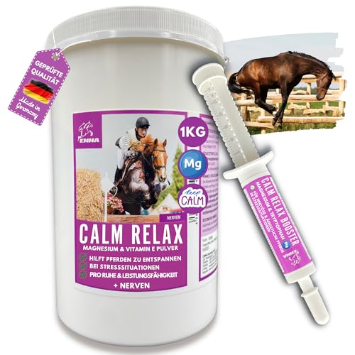 EMMA Magnesium Pferd 1Kg 30ml - Magnesium Pulver + Paste, Anti Stress für nervöse Pferde - Nervenstärke bei Angst Stress Transport mit l tryptophan Vitamin B12 Nervenstark Magnesium Pferd hochdosiert von EMMA