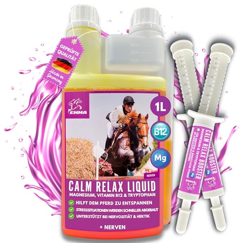 EMMA Magnesium Pferd hochdosiert Liquid &. Paste - 1L 2X30ml - Calm Pferd Anti Stress Pferd zur Beruhigung Pferd I Magnesium für Pferde Magnesium Tryptophan Pferd Vitamin b12 komplex Pferde Relax von EMMA