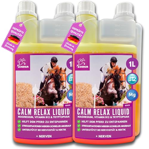 EMMA Magnesium Pferd Liquid - Calm Horse - Anti-Stress zur Beruhigung bei Unruhe I L-Tryptophan Vitamin B12 - Futter Mittel Angst gegen Stress I Pferde Relax Liquid Gelassenheit nervöse Pferd 2x1L von EMMA