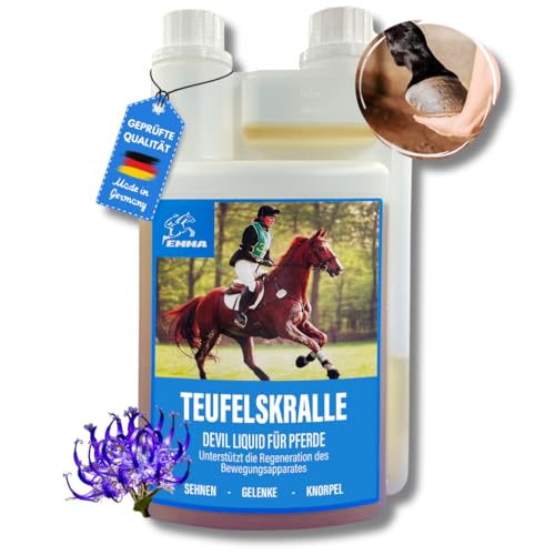 Teufelskralle Pferd 1 L Gelenk Liquid mit Teufelskrallen Pulver hochdosiert & Artischockenextrakt - Komplex Zusatzfutter für Stärkung Bänder Sehnen Gelenke Pferd I Teufelskralle für Pferde flüssig von EMMA