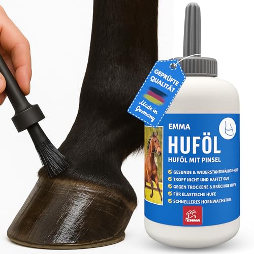 EMMA Huföl Pferde mit Pinsel 480 ml Huffett Pferde I Hufbalsam für Pony mit Wallnussöl I Huföl Pferd - Hufpflege für Pferde gegen trockene Hufe Strahlfäule Pferd Mittel I Hufgel Öl Gel Strahlmittel von EMMA