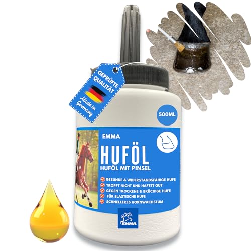 EMMA Huföl Pferde mit Pinsel 480 ml Huffett Pferde I Hufbalsam für Pony mit Wallnussöl I Huföl Pferd - Hufpflege für Pferde gegen trockene Hufe Strahlfäule Pferd Mittel I Hufgel Öl Gel Strahlmittel von EMMA