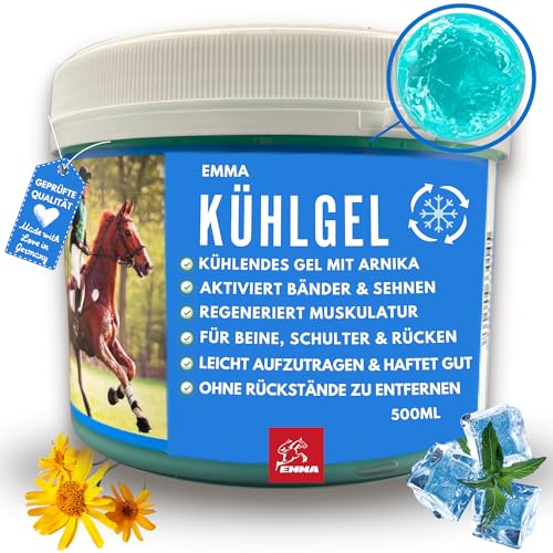 EMMA Pferdebalsam kühlend 500ml Kühlgel mit Arnika Salbe Gel extra stark I Horse Balm Sehnen, Bänder & Muskeln I Kühlsalbe I Pferdesalbe mit Arnica Creme Gel Massage für Muskulatur für Pferd, Hund von EMMA