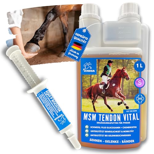 EMMA MSM Pferd Gelenk Liquid für Pferde & Equi P Paste mit MSM (Schwefel) Glucosamin Hyaluronsäure Chondroitin Kollagen Weidenrinde Pferd - Zusatzfutter für Unterstützung der Gelenke beim Pferd 1L30ml von EMMA