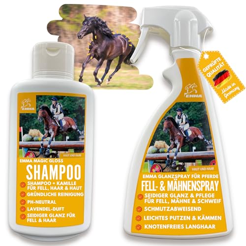 Mähnenspray Pferd & Pferde Shampoo Kamille Pferdepflege-Set 2x500ml I Pferdeshampoo I Schweifspray für Pferde Mädchen Geschenk I Hundeshampoo gegen Geruch für irritierte Haut I Fellpflege Hund Pferd von EMMA