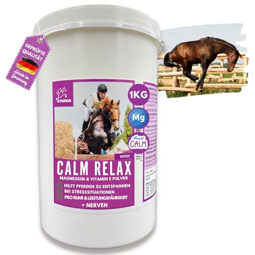 EMMA Magnesium Pferd Pulver - Calm Horse Relax - Anti Stress zur Beruhigung bei Unruhe I L-Tryptophan Vitamin E - Magnesium für Pferde hochdosiert gegen Angst Stress Gelassenheit nervöse Pferd 1Kg von EMMA