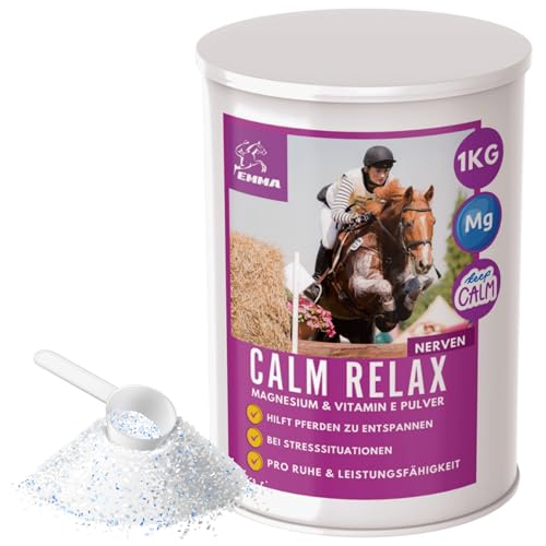 EMMA Magnesium Pferd hochdosiert - Calm Horse Relax - Anti Stress zur Beruhigung bei Unruhe I Magnesium Pulver L-Tryptophan Vitamin E - Magnesium komplex Pferde gegen Angst Stress nervöse Pferd 1Kg von EMMA