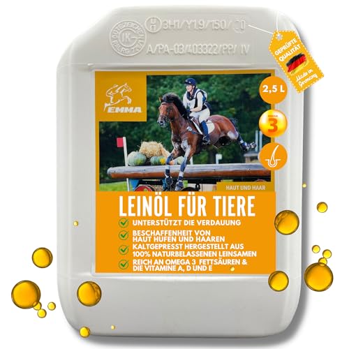 EMMA Leinöl Pferde Katzen 2,5L I Barf Öl I Leinöl Pferd Omega 3 Öl 3 6 Fettsäuren I Leinsamen geschrotet I Leinsamenöl Kaltgepresst zum Barfen I glänzendes Fell Verdauung Fellwechsel von EMMA