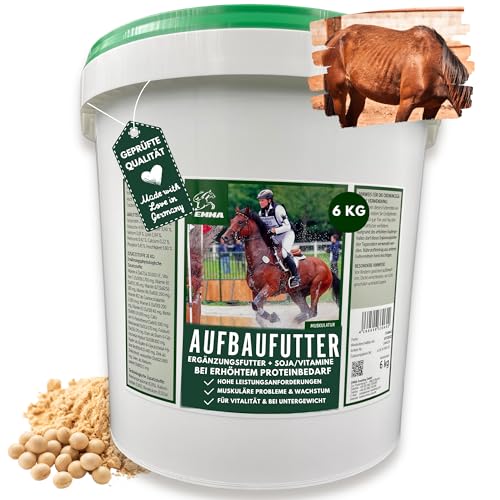 EMMA Sojaschrot Pferd - Aufbaufutter Zusatzfutter 6Kg Pferdefutter Senior I Vitamin E Selen Zink Pferd I L Lysin Pferde I Vitamin b komplex hochdosiert & Soja Protein Muskelaufbau Pulver von EMMA