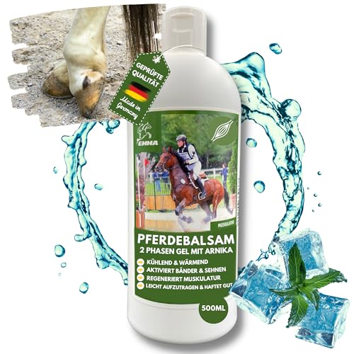 Pferdebalsam kühlend + wärmend 2in1 500ml - Kühlgel mit Arnika Salbe Gel extra stark I Sehnen, Bänder I Kühlsalbe & Wärmesalbe I Pferdesalbe mit Arnica Creme Gel Massage Muskulatur für Pferd & Hund von EMMA