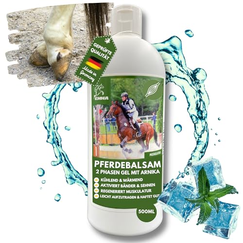 EMMA Pferdebalsam kühlend & wärmend 500ml Kühlgel für Pferde, Arnika Salbe hochkonzentriert I Pferdesalbe kühlende Salbe Gelenke Muskeln Sehnen Pferd I Kräuter Salbe mit Menthol Arnica Gel extra stark von EMMA