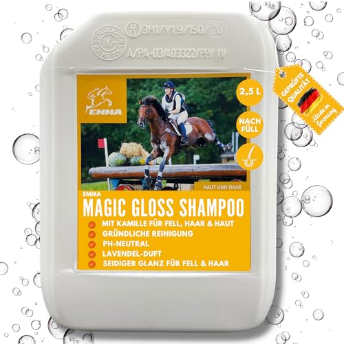 Pferdeshampoo Mane n Tail - Shampoo für Hunde & Pferde Kanister I Hundeshampoo sensitiv Kamille ph neutrales Shampoo I Pferd Hunde Fellpflege gegen Juckreiz Geruch Pferde-Shampoo I Katzenshampoo 2,5L von EMMA