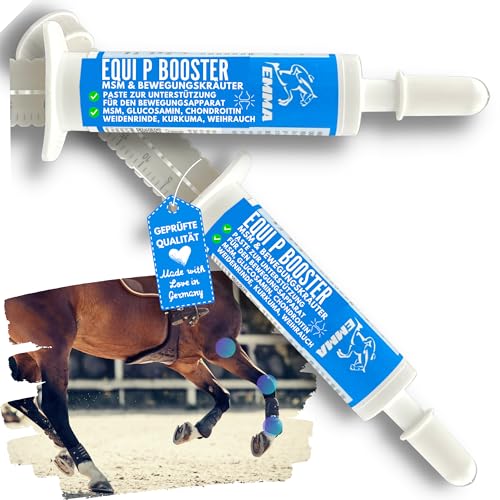 EMMA MSM Pferd Equi P 2x30ml Gelenk Booster für Pferde mit Glucosamin Chondroitin MSM Schwefel Vitamin C Bierhefe Pferd Hochdosiert & Gelenkkräuter Kurkuma Spirulina Weidenrinde Weihrauch für Gelenke von EMMA