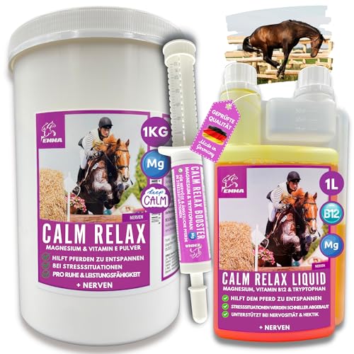 EMMA Magnesium Pferd hochdosiert Liquid Paste Pulver 1L 1kg 30ml Calm Pferd Anti Stress Pferd Beruhigung Pferd I Magnesium für Pferde Magnesium komplex l Tryptophan Pferd Vitamin b12 Pferde Relax von EMMA