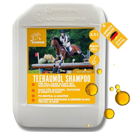 Tea Tree Shampoo - Pferdeshampoo mit Tea Tree Oil 2,5l I Anti Schuppen Shampoo ph neutral I Teebaumöl Shampoo glänzendes Fell Hundeshampoo gegen Juckreiz für trockene irritierte Haut I Katzenshampoo von EMMA