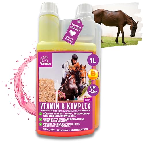Vitamin B komplex Pferd hochdosiert 1 L I Liquid aus Vitamin B12 B1 B2 B6 komplex & Lysin bei Mangel B-Vitamine I B Complex für Regeneration Muskulatur, Immunsytem Nerven Stoffwechsel Energie Booster von EMMA