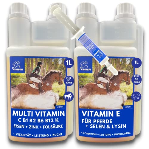 Mineralfutter Pferde Liquid Vitamin b komplex Pferd I Selen Pferd Vitamin E Vitamin D A C B12 I Mineralien Magnesium Pferd I Bierhefe Pferd + Vitamin Paste I Immunsystem I Muskelaufbau Pferd 1L1L30ml von EMMA