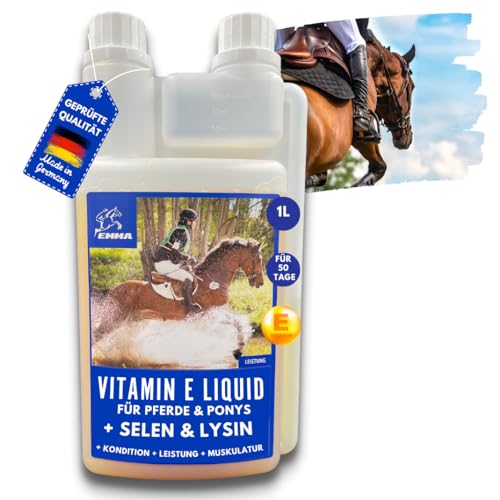 EMMA Vitamin E Pferd liquid I Selen Pferd I Vitamin E hochdosiert I Lysin für Pferde I Vitamine komplex Ergänzungsfuttermittel Unterstützung Energie Booster stärkt Muskulatur I Muskelaufbau Pferde 1 L von EMMA