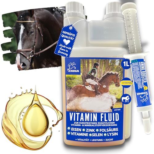 Vitamine für Pferde + Aminosäuren Pferd Booster - Mineralfutter Pferde B Vitamine I Vitamin E Pferd I Vitamin b b12 komplex Selen Zink Pferd Vitamin b1 b6 Mineralien Pferd Immunsystem stärken 1L30ml von EMMA