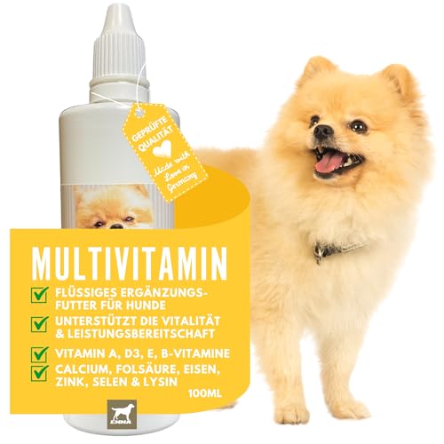 Multi Vitamin B Komplex Hund I Vitamine für Hunde 100ml I Vitamin B hochdosiert für Hunde mit B Vitamine Vitamin A B12 C E I Vitalität für Senioren Welpen Vitamin-Booster Immunsystem stärken Hund von EMMA