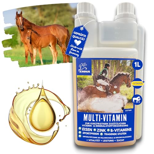 Multi Vitamine für Pferde 1L Mineralfutter Pferd Liquid I Zink Pferd Vitamin B komplex Pferd I Vitamin B12 B1 B2 B6 C K I Spurenelemente Eisen Kupfer Zink für Pferde I Zusatzfutter Stute Fohlen Zucht von EMMA