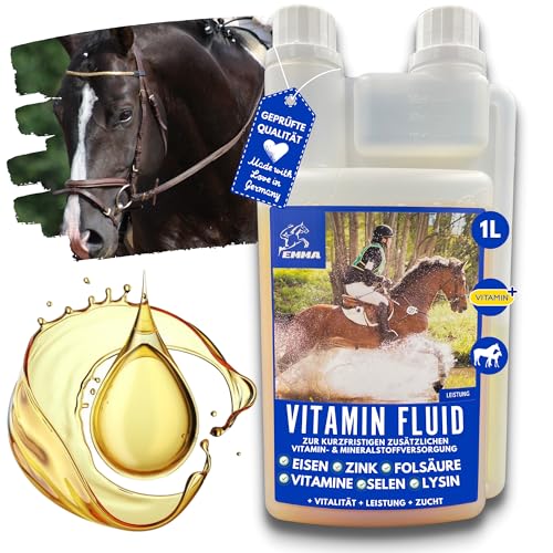 Pferde Vitamine I Zusatz Mineralfutter Pferde Liquid I B Vitamine, Vitamin E Pferd I Vitamin b komplex Vitamin b12 Selen Zink Pferd I Vitamin b1 b6 Immunsystem stärken Pferd Aufbaufutter 1L von EMMA
