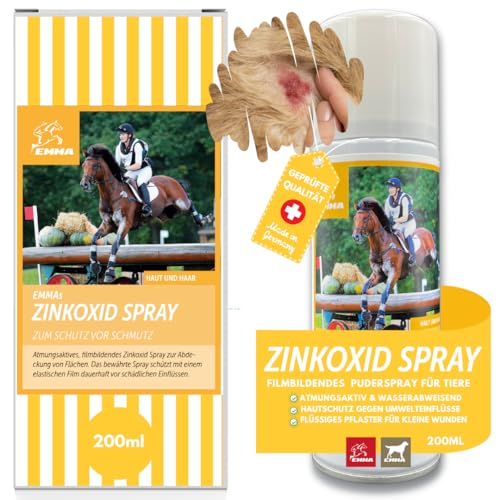 Zinkspray Pferd I Zinksalbe zum Sprühen I Zinkoxid Spray Wundspray Wundschutz Juckreiz Hund Katze I Erste Hilfe Hund I Zink Spray Sprühpflaster wasserfest I Zinkoxyd Salbenspray Mauke Spray 200ml von EMMA