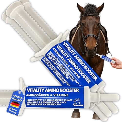 EMMA Amino Vitamin Paste I Aminosäuren Pferd mit L Carnitin Vitamin E Pferd I Vitaminpaste Aminosäuren komplex Muskelaufbau Pferde I Regeneration Muskeln ​alternativ Muskel Protein Pulver Pferde 4St von EMMA