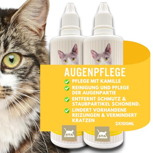 EMMA Augentropfen Katze 2x100ml Augenpflege für Katzen Augenreiniger - Tränenfleckentferner Katze Staub Schmutz - Reinigung Augen & Behandlung von Juckreiz - Lösung für Augenreinigung & Tränenflecken von EMMA