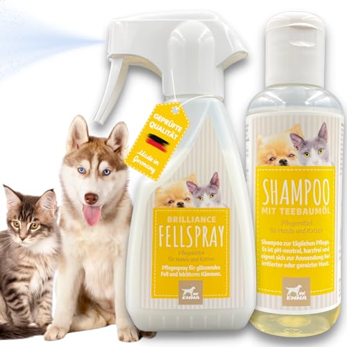 EMMA Entfilzungsspray Katze & Hunde + Hundeshampoo 2x250ml - Fellpflege Hund Katze Langhaar zum Entfilzen I Pflegespray Katzenfell Hundefell entfilzen I Entfilzer für Hunde I Fellspray Anti Tangling von EMMA