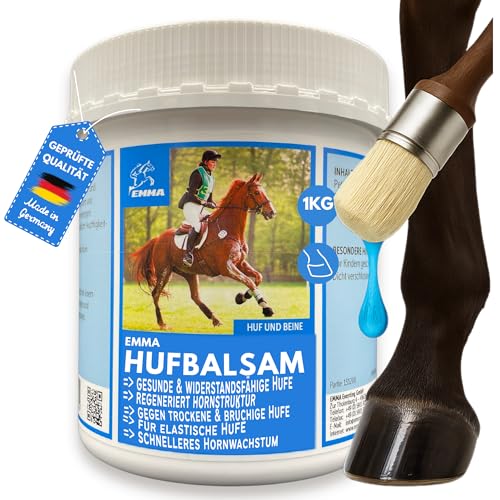 EMMA Huffett Pferde mit Wallnussöl 1000 ml Hufgel I Hufbalsam für Pferde Hufpflege gesunde Hufe I Hufsalbe mit Pinsel auftragen gegen trockene Hufe Strahlfäule Pferd Mittel I Huf Fett Strahlmittel von EMMA