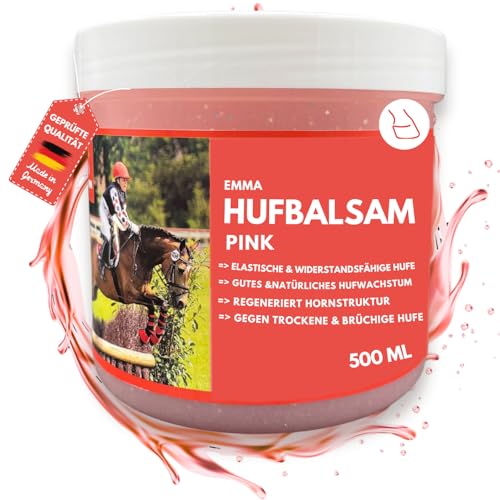 EMMA Huffett Pferde mit Lorbeeröl 500ml Hufgel pink I Hufbalsam für Pferde gesunde Hufe I Huffett Pferde mit Pinsel auftragen gegen trockene Hufe & Strahlfäule Pferd Mittel I Huf Fett Strahlmittel Gel von EMMA