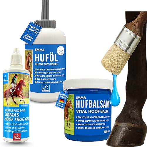 EMMA Huföl Pferd mit Pinsel & Strahlmittel & Huffett Pferd I Strahlfäule Pferde Mittel I Huföl Pferde mit Pinsel gegen trockene Hufe & Huffäule Huffestiger Hufbalsam für Pferde 2x0,5L 0,1l EMMA Huföl Pferd mit Pinsel & Strahlmittel & Huffett Pferd I Strahlfäule Pferde Mittel I Huföl Pferde mit Pinsel gegen trockene Hufe & Huffäule Huffestiger Hufbalsam für Pferde 2x0,5L 0,1l von EMMA