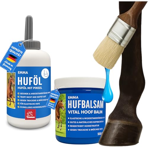 EMMA Huffett Pferde & Huföl Pferde mit Pinsel 2X 500 ml I Hufbalsam für Pferde gesunde Hufe I Huföl Pferd - Hufpflege Pferd gegen trockene Hufe & Strahlfäule Pferd Mittel I Huf Fett Strahlmittel von EMMA