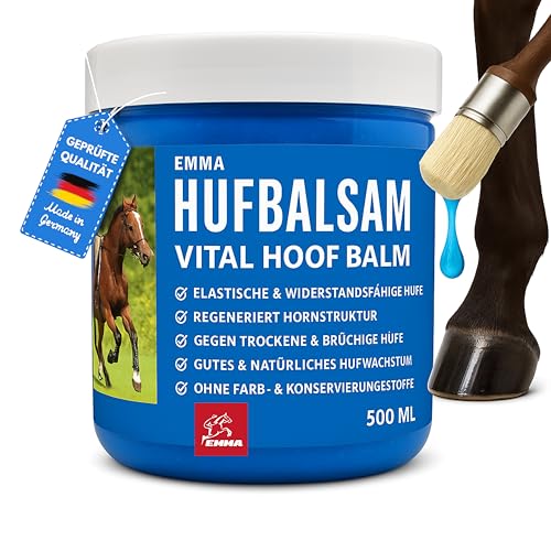 EMMA Huffett Pferde 500 ml Hufbalsam I Hufpflege für Pferde gesunde Hufe I Hoof Dressing mit Pinsel auftragen I Huf Salbe schnelle Hilfe gegen trockene Hufe Strahlfäule Pferd Mittel I Hufpflegemittel von EMMA