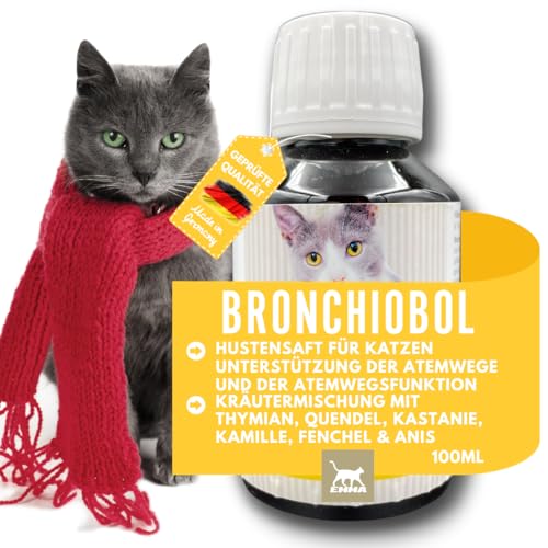 EMMA Hustensaft Katze I Bronchiobol Thymian Hustensaft I Kräuter Sirup I Mittel Unterstützung Atemwege bei Husten I Schleimlöser I Hustenlöser Bronchial Liquid I Ergänzungsfuttermittel Katzen 100ml von EMMA