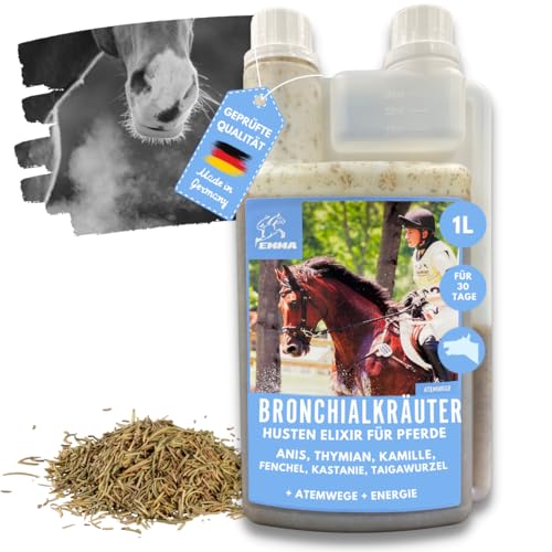 EMMA Hustensaft Pferd Bronchial ELIXIER, Thymian Pferd Bronchialkräuter - Atemkräuter für freie Atemwege Schleim lösend - Hustenkräuter für Pferde Schleimlöser Bronchien Abhusten bei Husten Sirup 1 L von EMMA