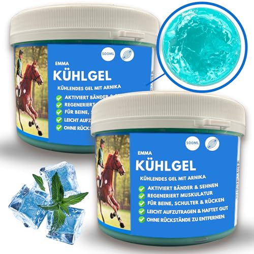 EMMA Kühlgel Pferd I Pferdebalsam kühlend 2 x 500 ml Kühl Balsam für Pferde mit Arnika Salbe extra stark I Pferdesalbe kühlend Sehnen, Gelenk & Muskel I Kühlsalbe Pferd, Massage Creme mit Arnica Gel von EMMA