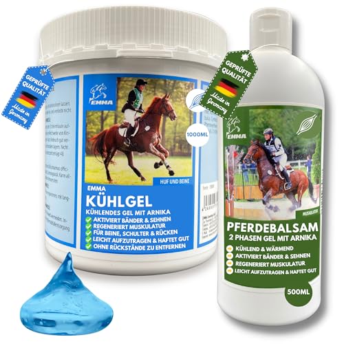 Emma Kühlgel für Pferde & Pferdesalbe wärmend & kühlend 1000 500ml mit Arnika Salbe hochkonzentriert I Pferdebalsam wärmend & kühlend Sehnen Gelenke Muskeln I Kühlsalbe Pferd Wärmesalbe Arnica Gel von EMMA