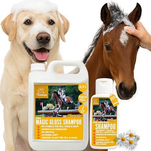 EMMA Pferdeshampoo Mane n Tail - Shampoo für Hunde & Pferde I Hundeshampoo sensitiv Kamille ph neutrales Shampoo I Pferde Hunde Fellpflege gegen Juckreiz Geruch für Haut Fell I Katzenshampoo 2,5 0,5L von EMMA