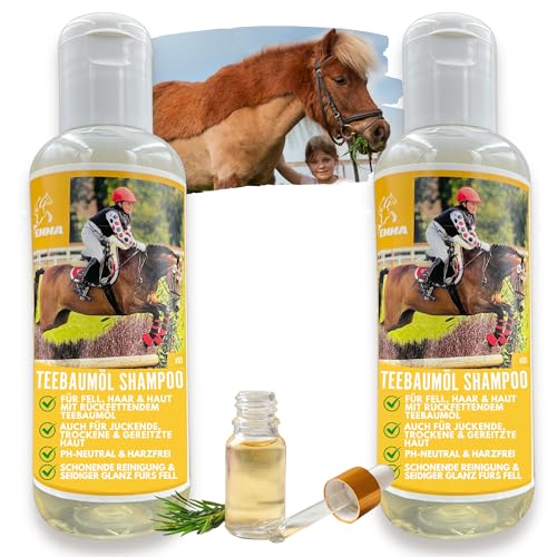 Tea Tree Shampoo Pferdeshampoo mit Tea Tree Oil 2x0,25l I Anti Schuppen Shampoo ph neutral I Teebaumöl Shampoo glänzendes Fell Hundeshampoo gegen Juckreiz für trockene irritierte Haut I Katzenshampoo von EMMA