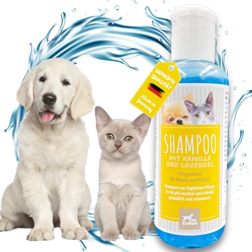 EMMA Hundeshampoo & Katzenshampoo sensitiv ph neutral mit Kamille 250ml I mildes Hunde Katzen Shampoo I Fellglanz Shampoo Hundeshampoo gegen Juckreiz Geruch I Pflegeshampoo Kurzhaar Entfilzungsshampoo von EMMA