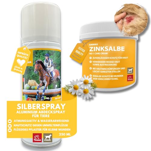 Erste Hilfe Set für Pferd I Silberspray Hund & Zinksalbe Pferd I Wundspray & Wund und Heilsalbe bei Wunder Haut I Silber Spray zur Wundheilung I Zink Salbe I Wundsalbe mit Zink bei Juckreiz 0,25 0,2L von EMMA
