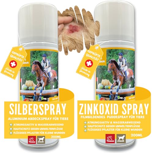 Silberspray + Zinkspray für Tiere I Wundspray zum Wundschutz Hund Pferd Haustier I Silber Spray Wundheilung I Zink Spray Wunddesinfektion I Sprühpflaster I Mittel gegen Juckreiz Wundversorgung 2x200ml von EMMA