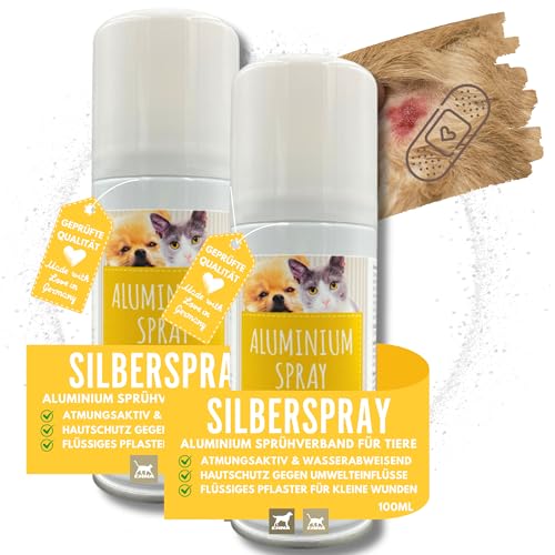 Silberspray für Tiere I Wundspray zum Wundschutz Hund Katze Huhn Haustier I Silber Spray Wundheilung Aluminium Spray Wunddesinfektion Sprühpflaster atmungsaktiv t Sprühverband Wundversorgung 2x100ml von EMMA